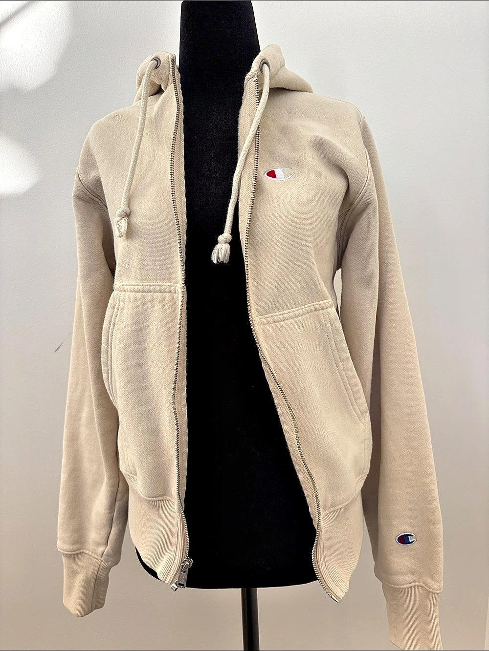 Champion Reverse Weave Zip-Up Hoodie Cream Size XS